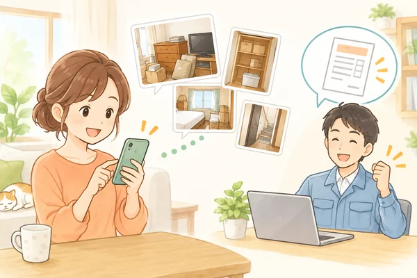 メール・LINE・写真だけで見積りを出してもらえますかを解説するイラスト