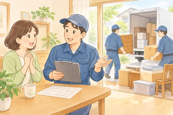 見積り当日に、そのまま作業を依頼できますかを解説するイラスト
