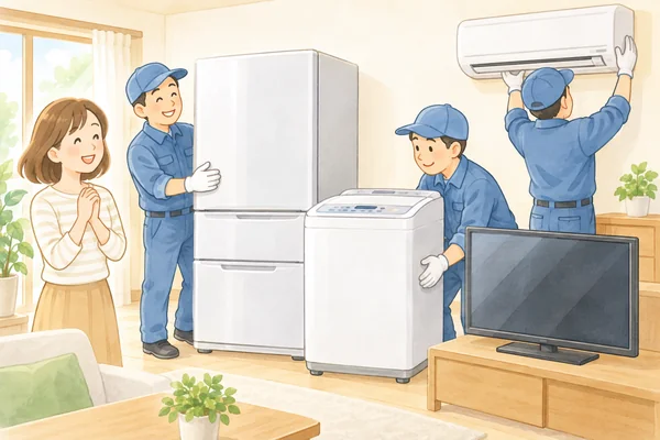 冷蔵庫・洗濯機・テレビ・エアコンも回収できますかを解説するイラスト