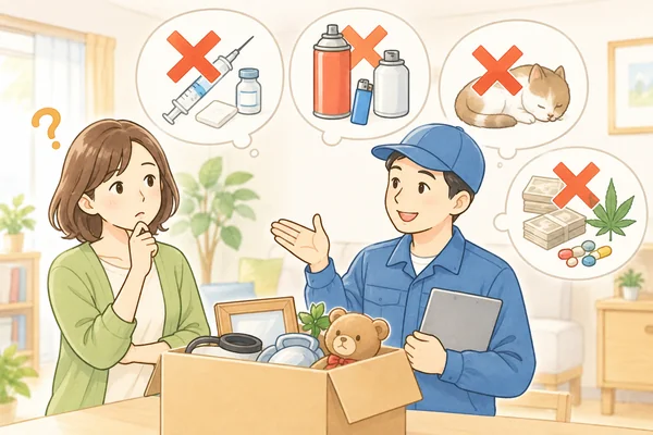 不用品回収で回収できないものはありますかを解説するイラスト