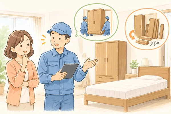 ベッドやタンスは、事前に解体しておく必要がありますかを解説するイラスト