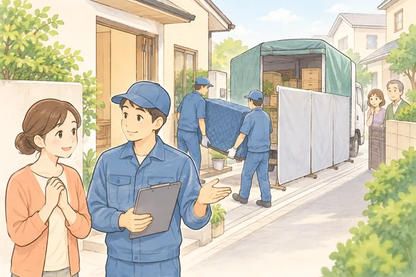 ゴミ屋敷の片付けを、近所に知られずにできますかを解説するイラスト