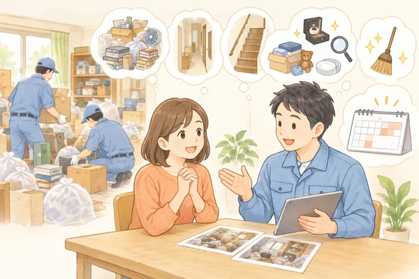ゴミ屋敷の片付けには、どのくらいの日数がかかりますかを解説するイラスト