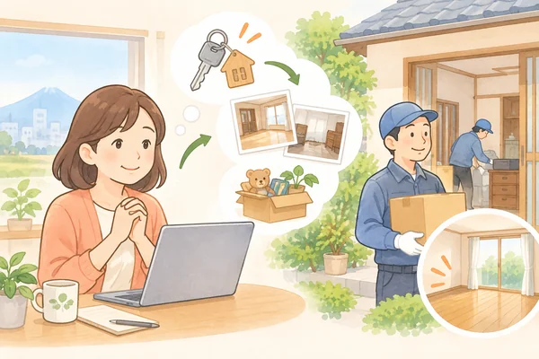 遠方に住んでいても、立ち会いなしで遺品整理を依頼できますかを解説するイラスト