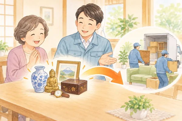 買取金額を遺品整理や不用品回収の料金から差し引けますかを解説するイラスト