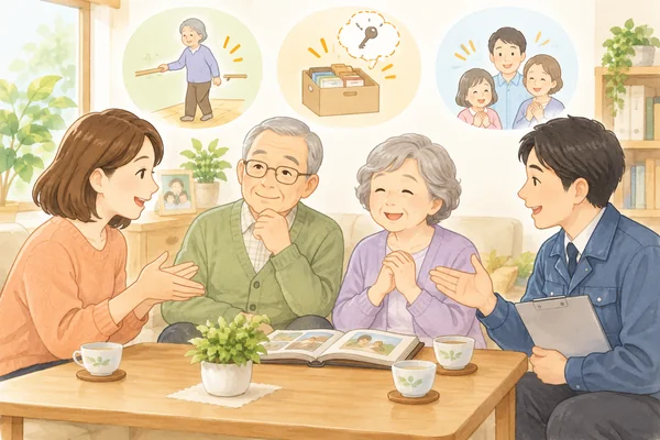 親に生前整理をしてもらいたい場合、どう切り出せばよいですかを解説するイラスト
