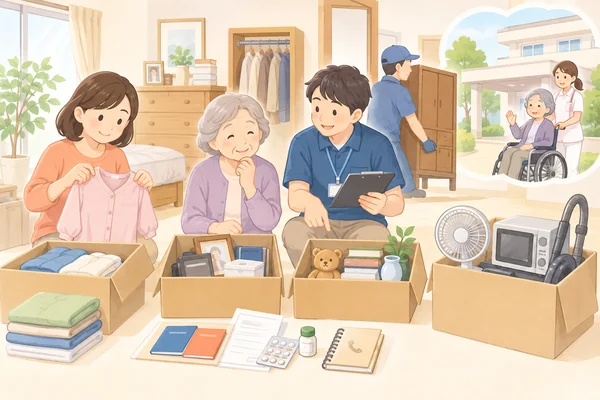 親が施設に入居する前に、家を片付けることはできますかを解説するイラスト